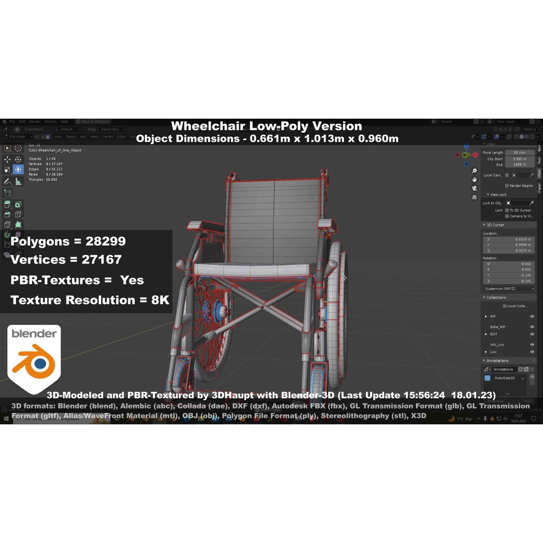 Wheelchair 3D Model – Low Poly PBR Textured Game Asset, FBX & OBJ - View 117