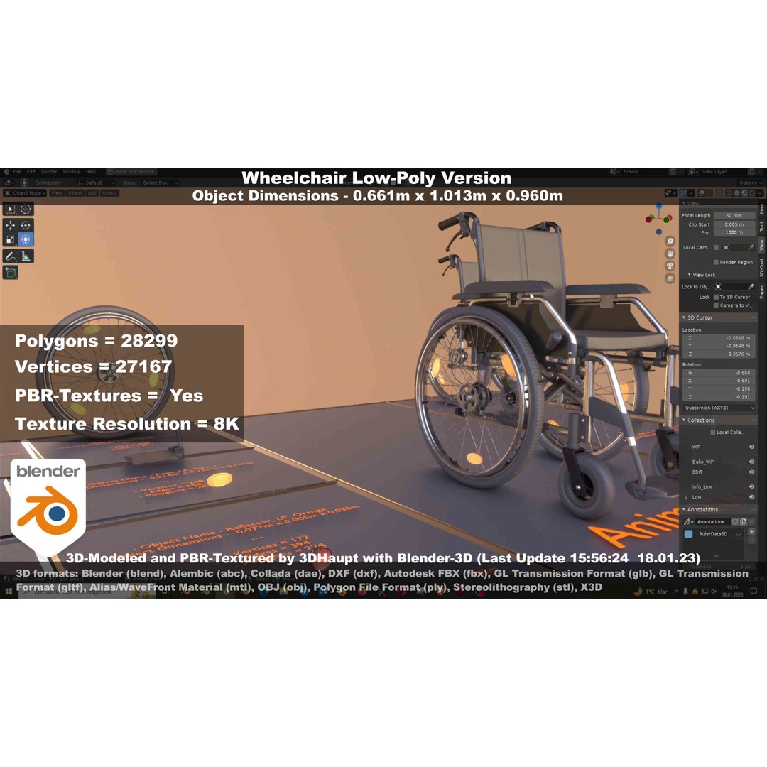 Wheelchair 3D Model – Low Poly PBR Textured Game Asset, FBX & OBJ - View 119