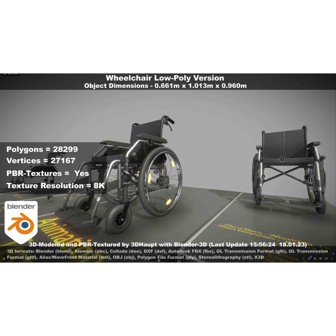 Wheelchair 3D Model – Low Poly PBR Textured Game Asset, FBX & OBJ - View 126