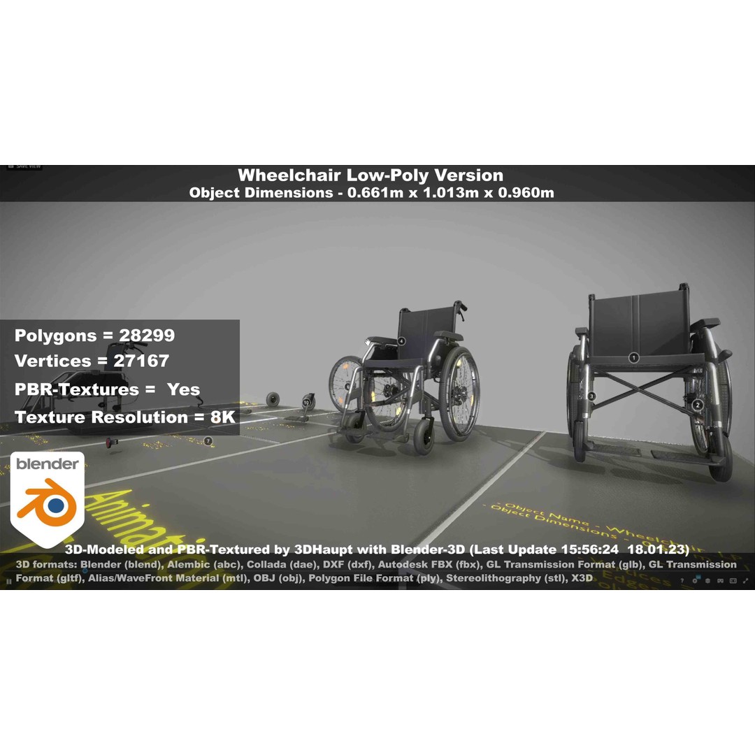 Wheelchair 3D Model – Low Poly PBR Textured Game Asset, FBX & OBJ - View 127