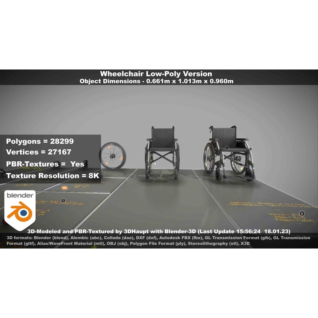 Wheelchair 3D Model – Low Poly PBR Textured Game Asset, FBX & OBJ - View 129