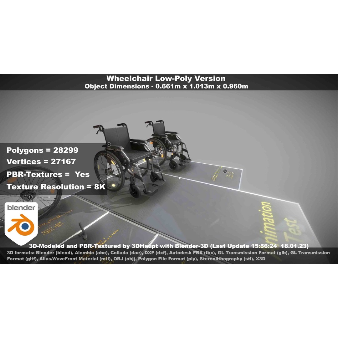 Wheelchair 3D Model – Low Poly PBR Textured Game Asset, FBX & OBJ - View 130