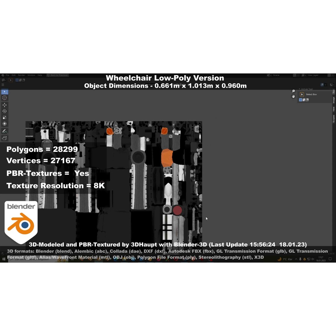 Wheelchair 3D Model – Low Poly PBR Textured Game Asset, FBX & OBJ - View 134