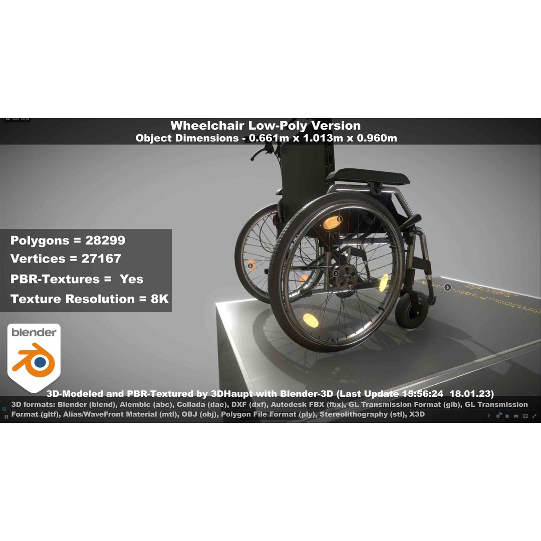 Wheelchair 3D Model – Low Poly PBR Textured Game Asset, FBX & OBJ - View 135