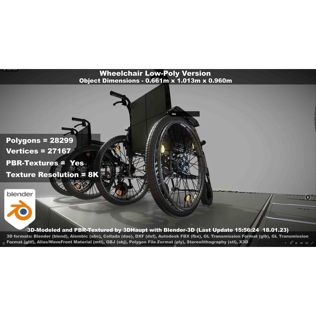 Wheelchair 3D Model – Low Poly PBR Textured Game Asset, FBX & OBJ - View 137