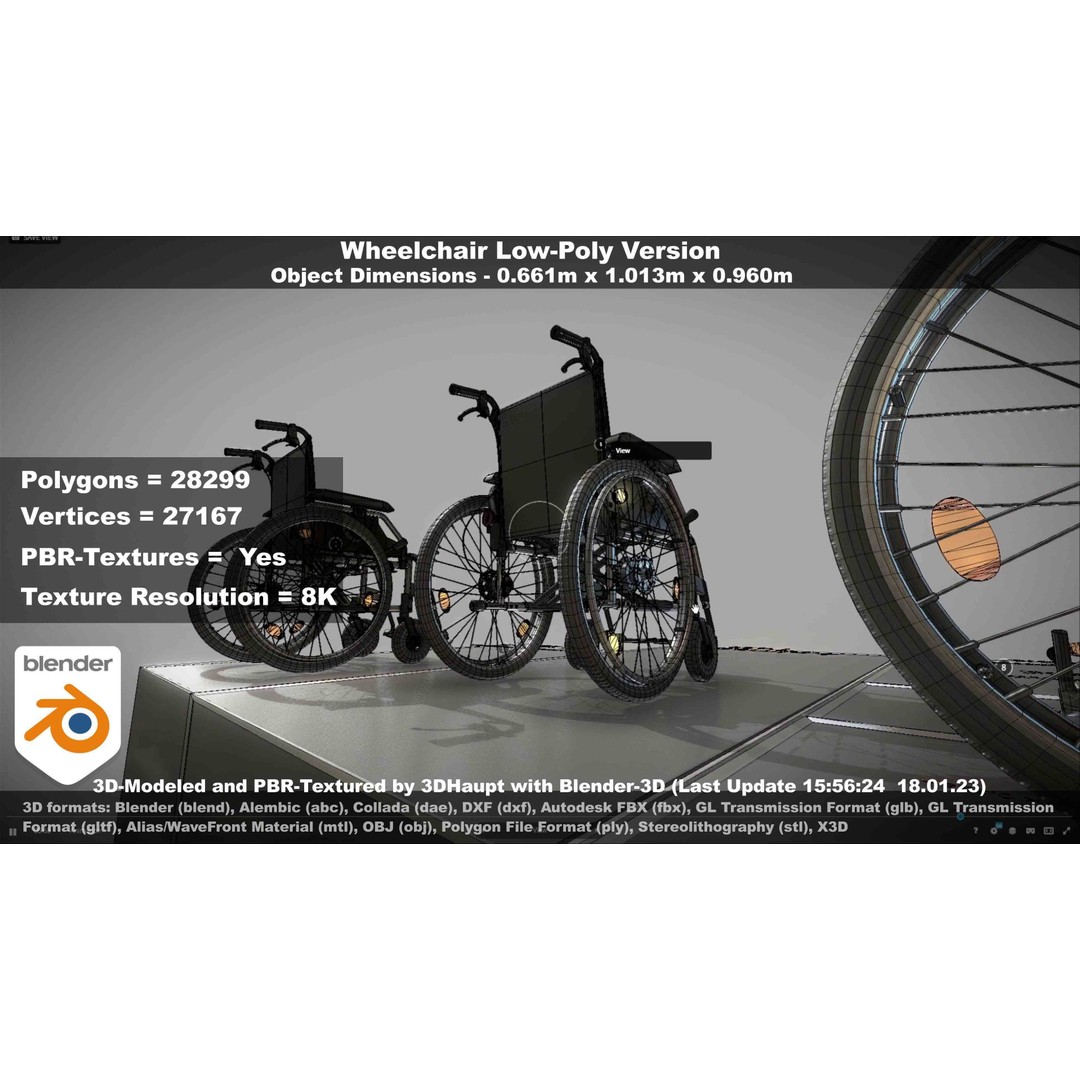 Wheelchair 3D Model – Low Poly PBR Textured Game Asset, FBX & OBJ - View 138