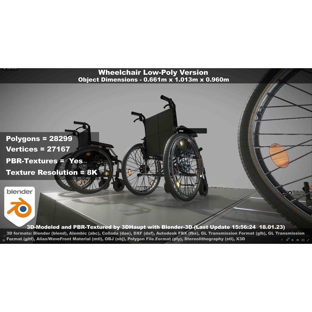 Wheelchair 3D Model – Low Poly PBR Textured Game Asset, FBX & OBJ - View 139
