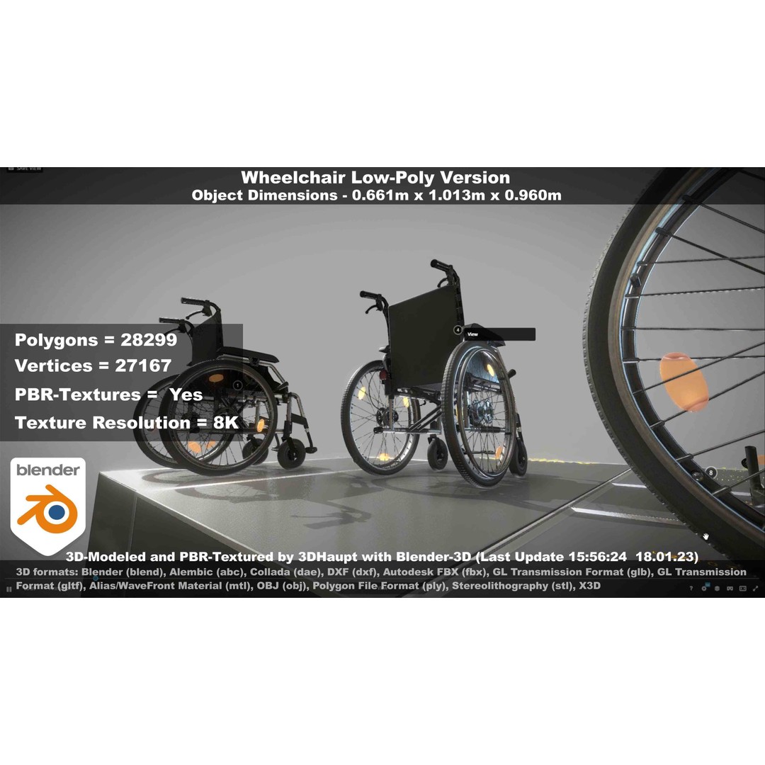 Wheelchair 3D Model – Low Poly PBR Textured Game Asset, FBX & OBJ - View 141