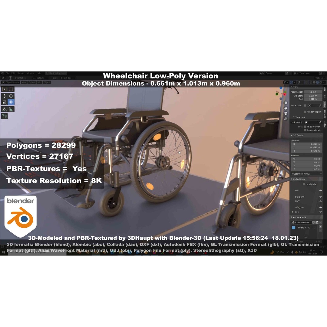 Wheelchair 3D Model – Low Poly PBR Textured Game Asset, FBX & OBJ - View 17