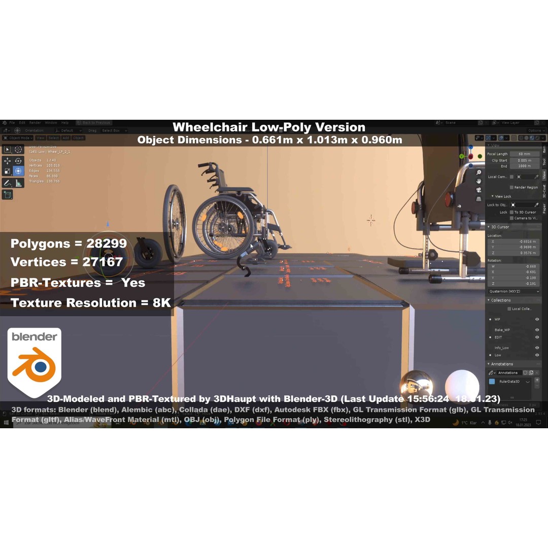 Wheelchair 3D Model – Low Poly PBR Textured Game Asset, FBX & OBJ - View 18