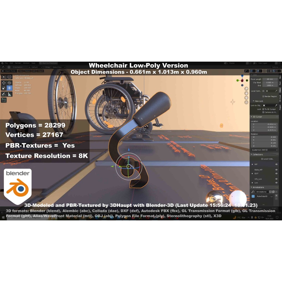 Wheelchair 3D Model – Low Poly PBR Textured Game Asset, FBX & OBJ - View 19