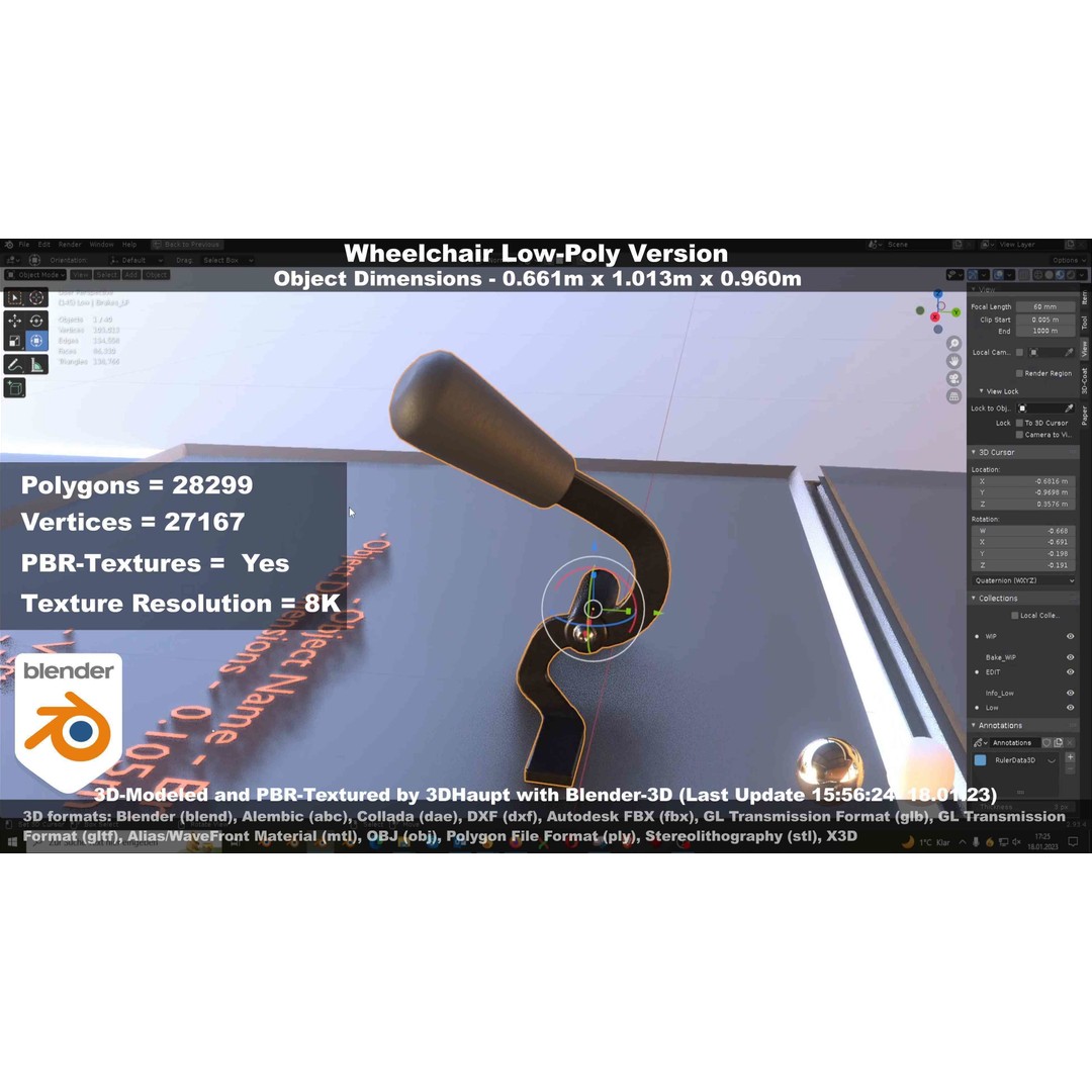 Wheelchair 3D Model – Low Poly PBR Textured Game Asset, FBX & OBJ - View 21