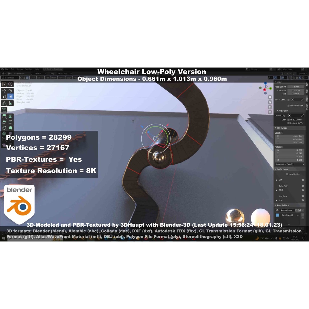 Wheelchair 3D Model – Low Poly PBR Textured Game Asset, FBX & OBJ - View 22