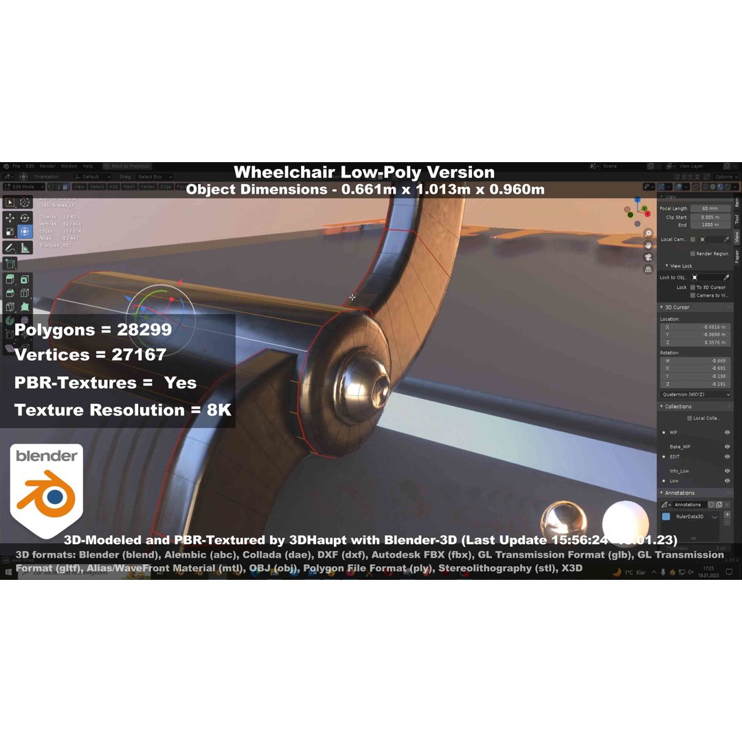 Wheelchair 3D Model – Low Poly PBR Textured Game Asset, FBX & OBJ - View 23