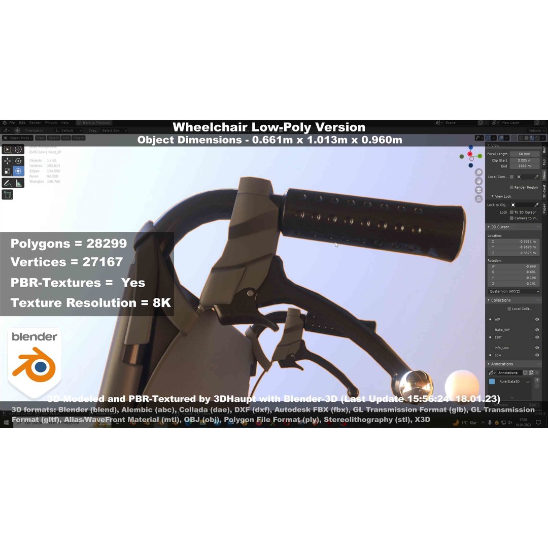 Wheelchair 3D Model – Low Poly PBR Textured Game Asset, FBX & OBJ - View 25
