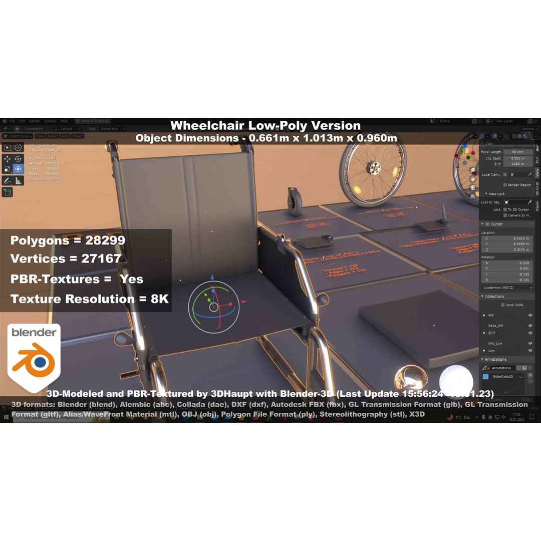 Wheelchair 3D Model – Low Poly PBR Textured Game Asset, FBX & OBJ - View 28