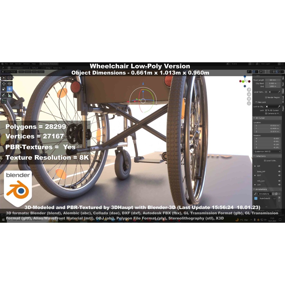 Wheelchair 3D Model – Low Poly PBR Textured Game Asset, FBX & OBJ - View 29