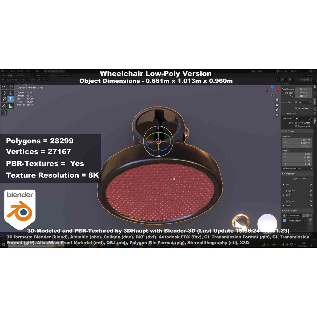 Wheelchair 3D Model – Low Poly PBR Textured Game Asset, FBX & OBJ - View 30