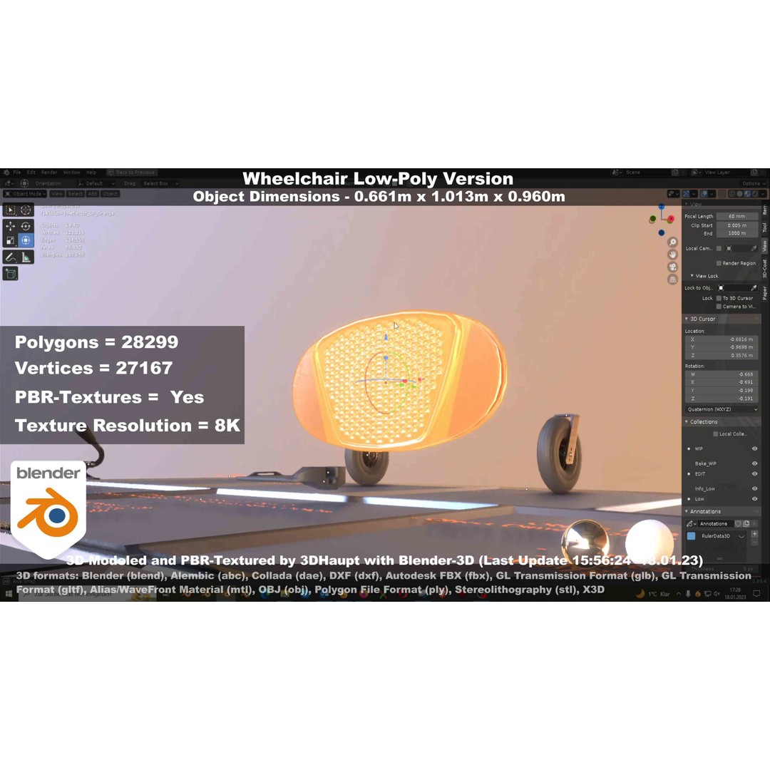 Wheelchair 3D Model – Low Poly PBR Textured Game Asset, FBX & OBJ - View 34