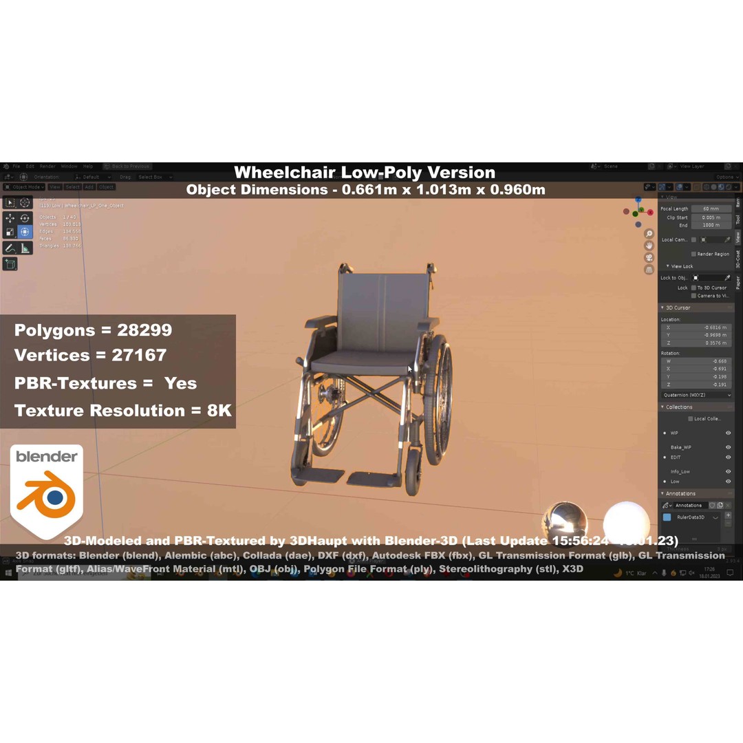 Wheelchair 3D Model – Low Poly PBR Textured Game Asset, FBX & OBJ - View 37