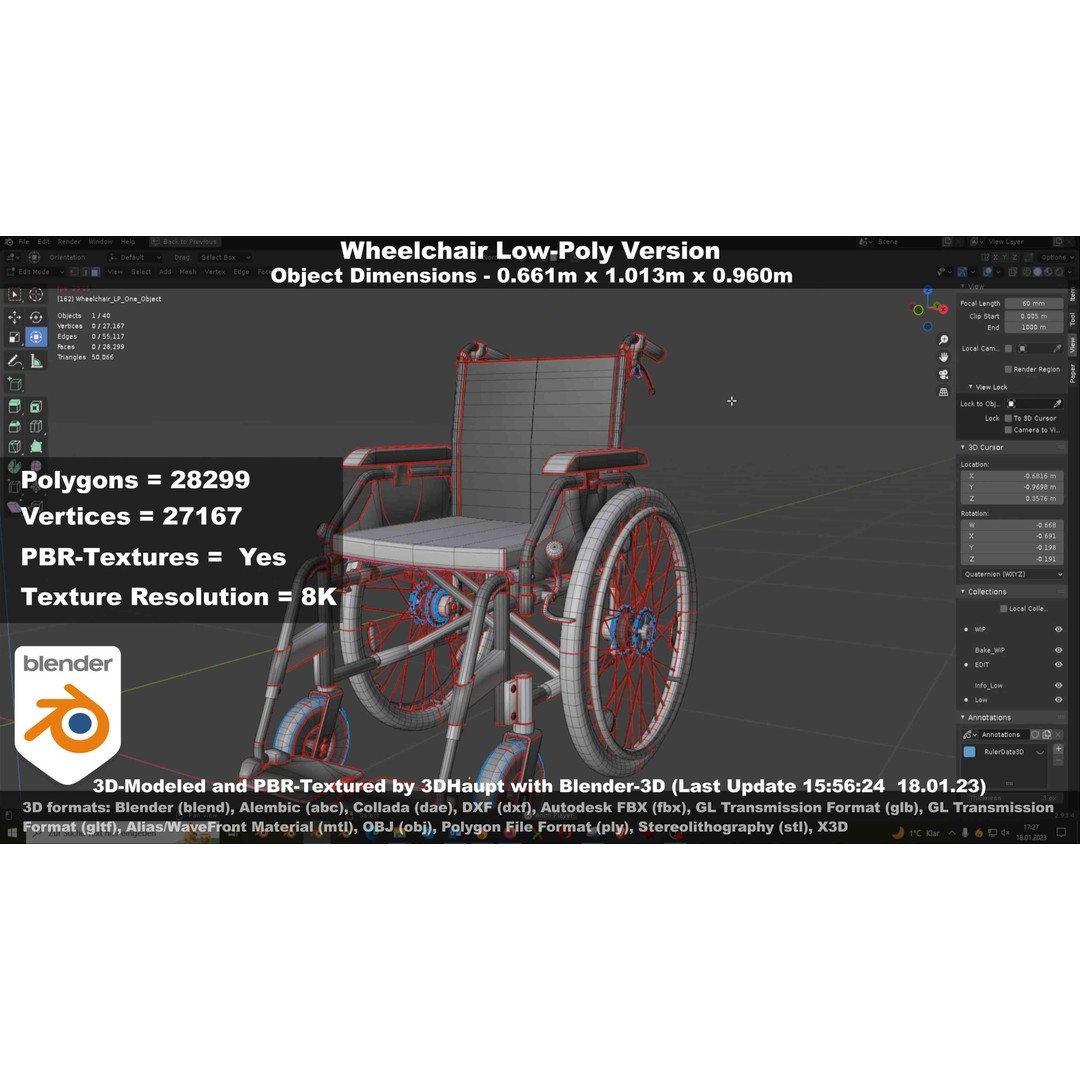 Wheelchair 3D Model – Low Poly PBR Textured Game Asset, FBX & OBJ - View 42