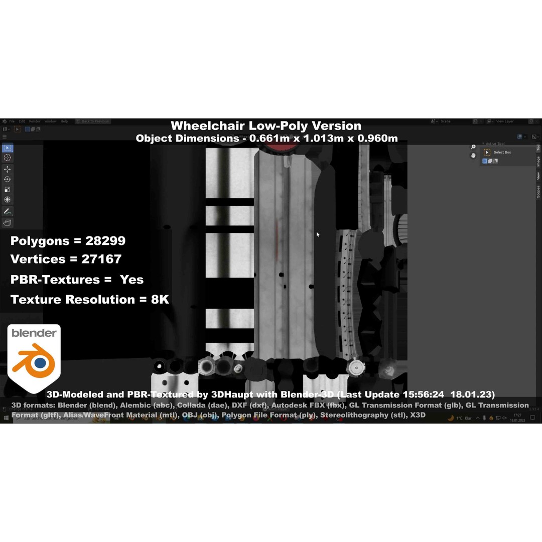 Wheelchair 3D Model – Low Poly PBR Textured Game Asset, FBX & OBJ - View 45