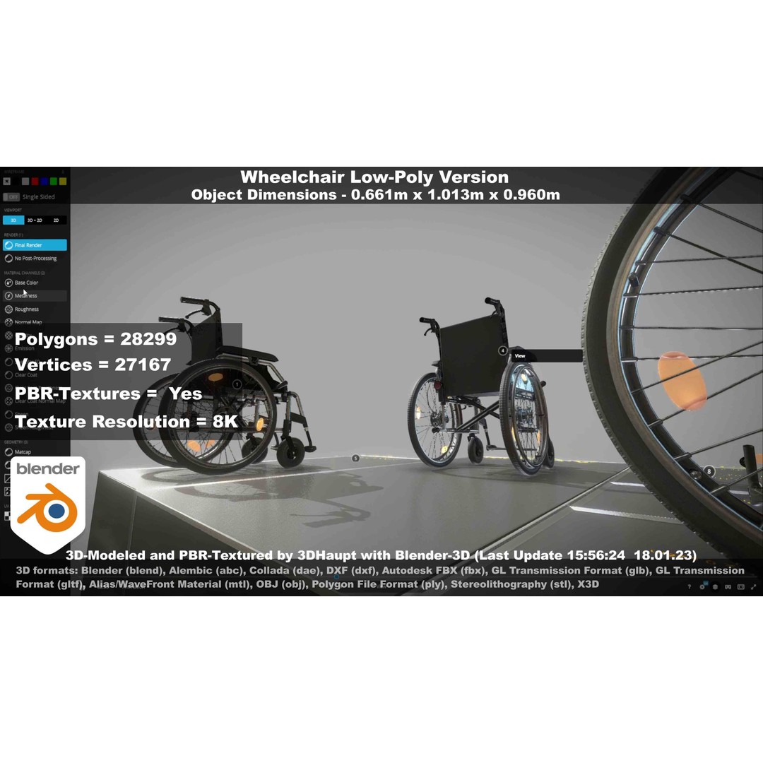 Wheelchair 3D Model – Low Poly PBR Textured Game Asset, FBX & OBJ - View 50
