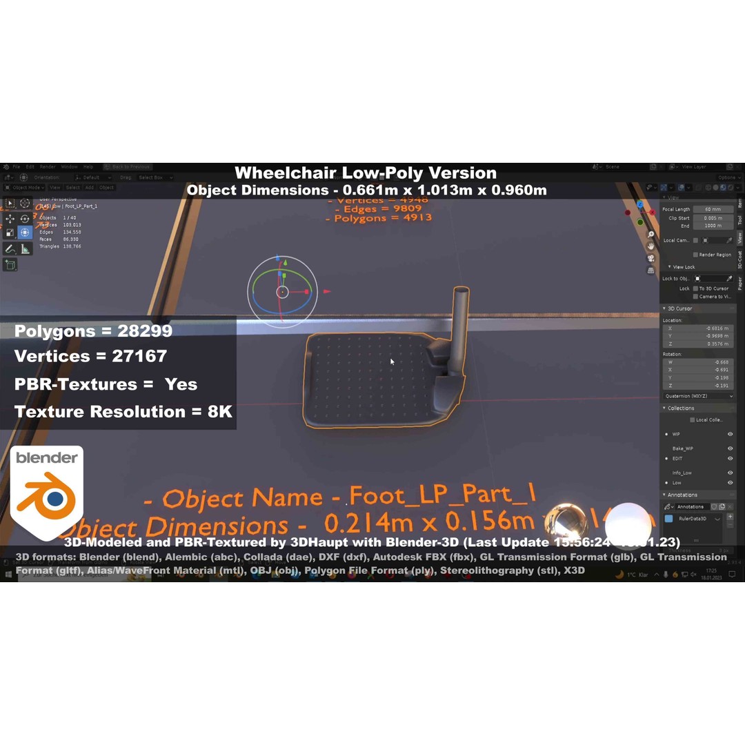 Wheelchair 3D Model – Low Poly PBR Textured Game Asset, FBX & OBJ - View 59