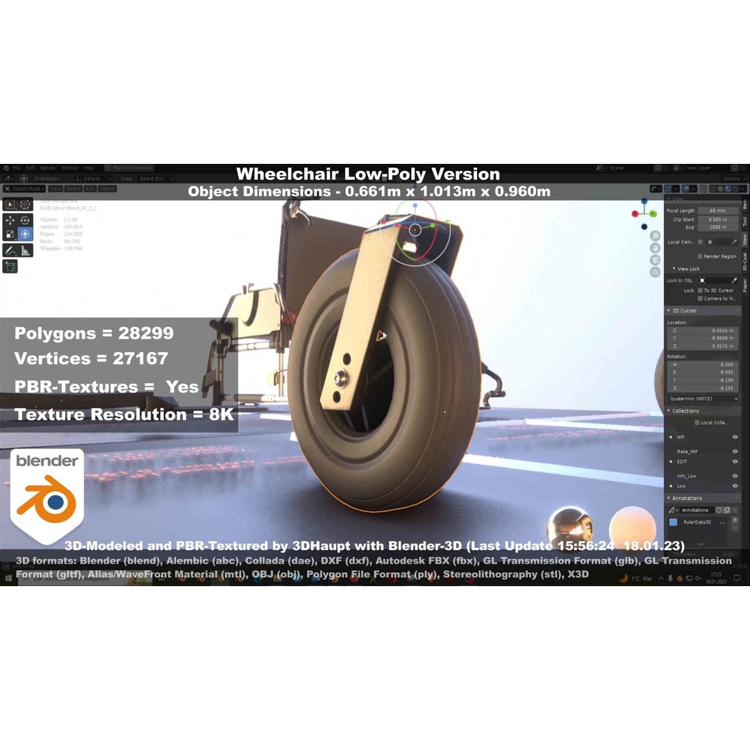 Wheelchair 3D Model – Low Poly PBR Textured Game Asset, FBX & OBJ - View 62
