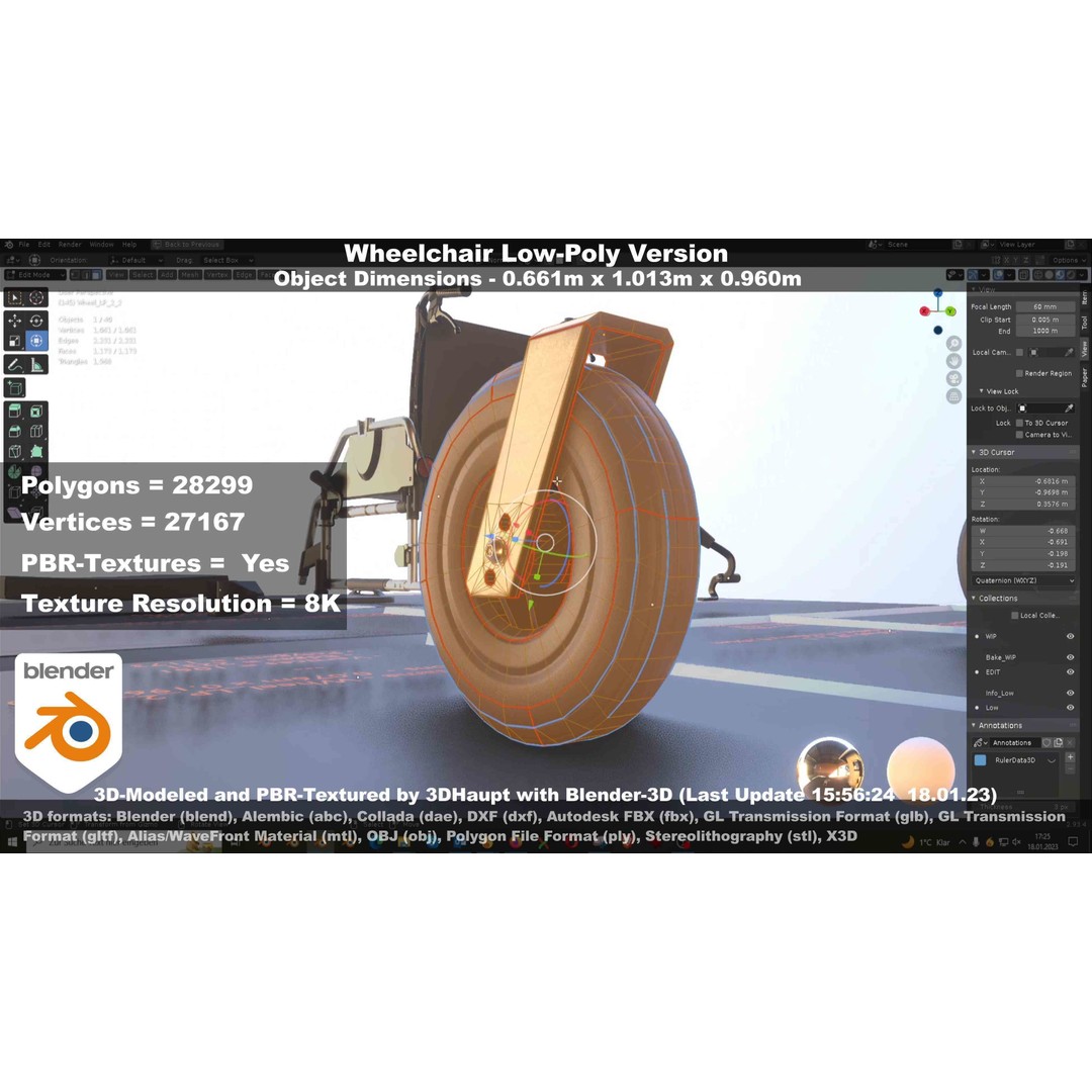 Wheelchair 3D Model – Low Poly PBR Textured Game Asset, FBX & OBJ - View 63