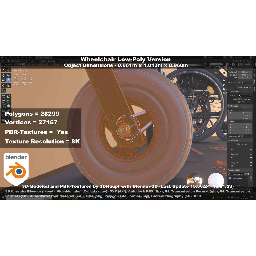 Wheelchair 3D Model – Low Poly PBR Textured Game Asset, FBX & OBJ - View 64