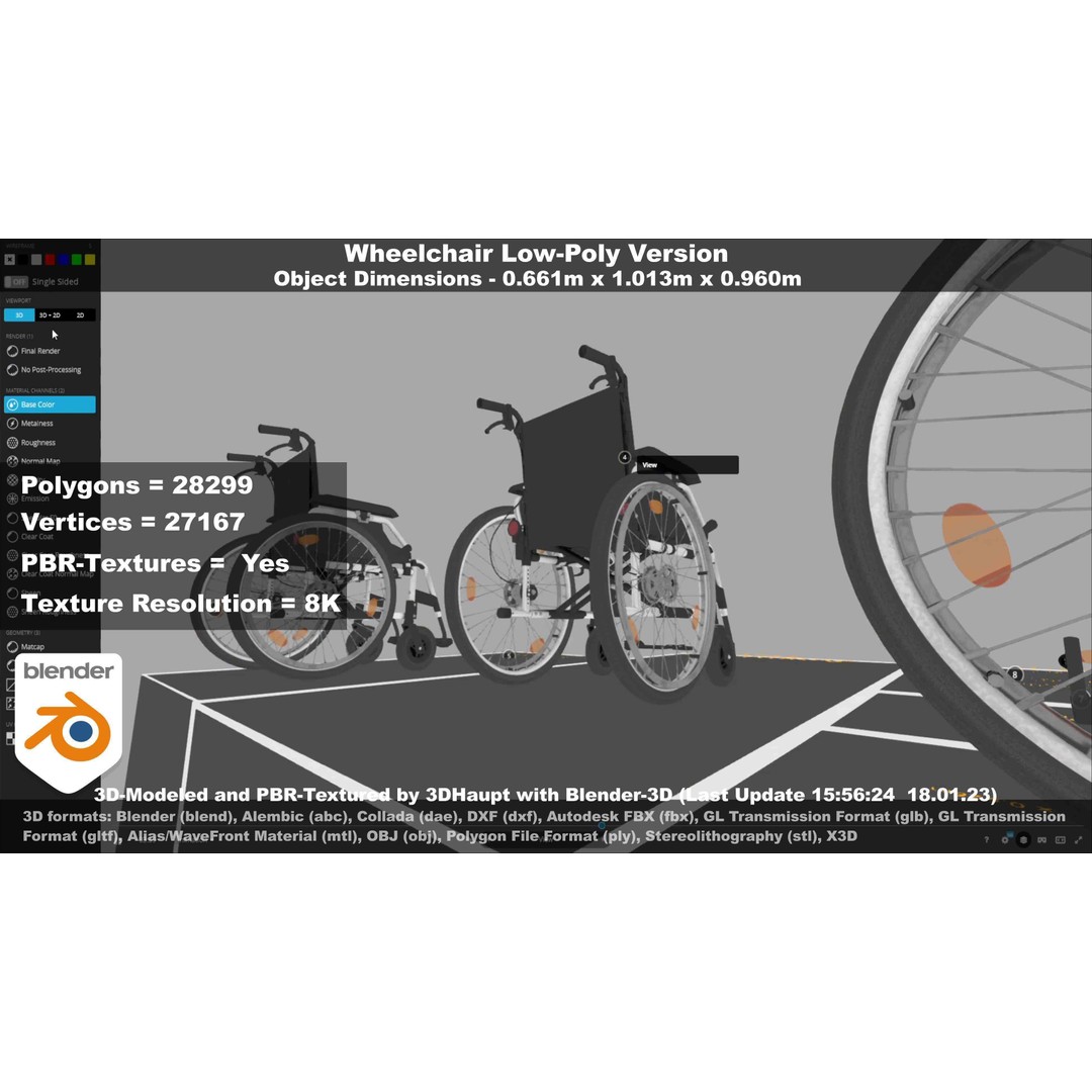 Wheelchair 3D Model – Low Poly PBR Textured Game Asset, FBX & OBJ - View 65