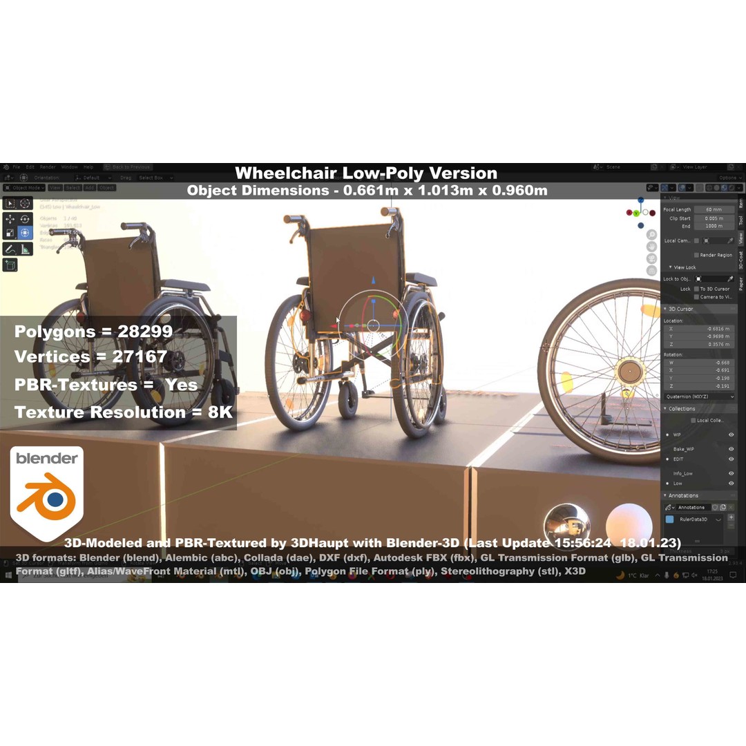 Wheelchair 3D Model – Low Poly PBR Textured Game Asset, FBX & OBJ - View 67