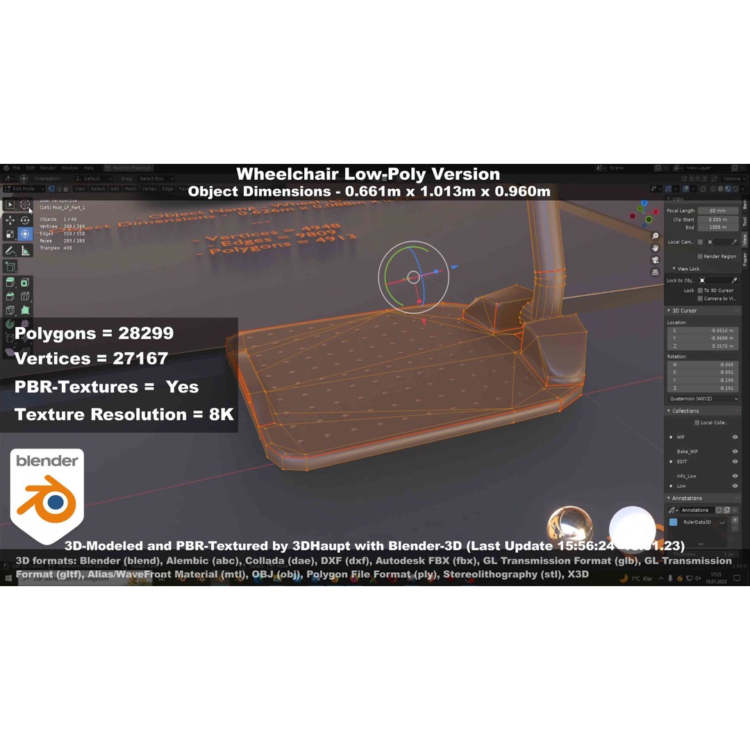 Wheelchair 3D Model – Low Poly PBR Textured Game Asset, FBX & OBJ - View 73