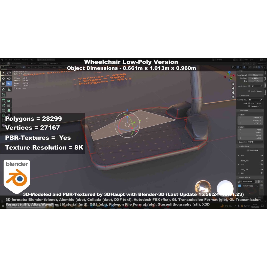 Wheelchair 3D Model – Low Poly PBR Textured Game Asset, FBX & OBJ - View 75
