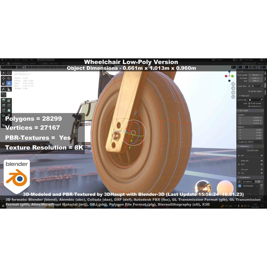 Wheelchair 3D Model – Low Poly PBR Textured Game Asset, FBX & OBJ - View 76