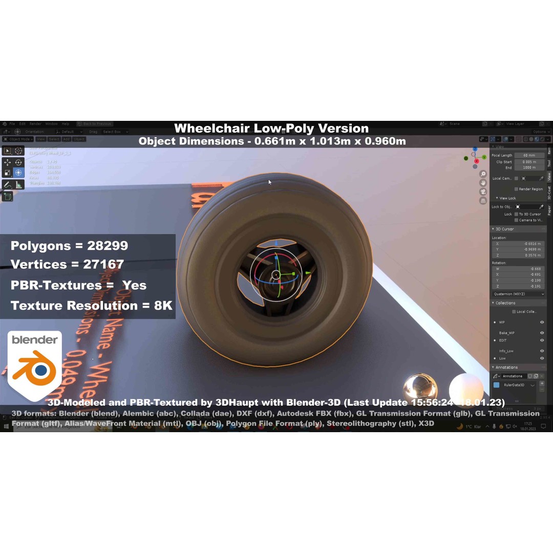 Wheelchair 3D Model – Low Poly PBR Textured Game Asset, FBX & OBJ - View 80