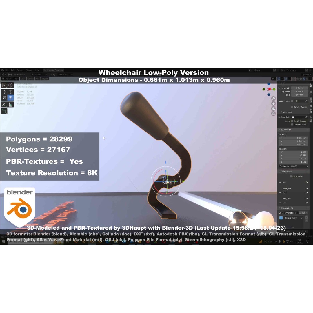 Wheelchair 3D Model – Low Poly PBR Textured Game Asset, FBX & OBJ - View 82