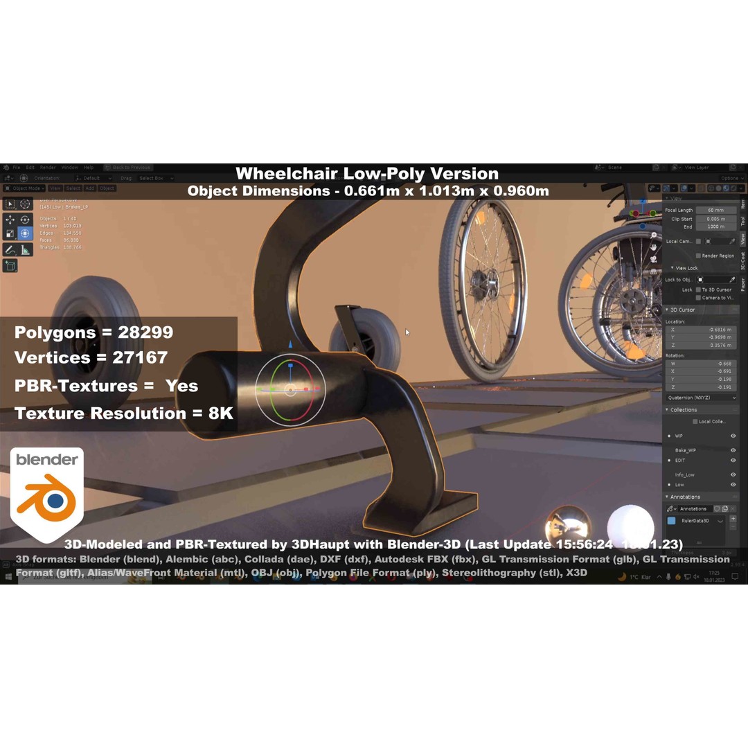 Wheelchair 3D Model – Low Poly PBR Textured Game Asset, FBX & OBJ - View 83