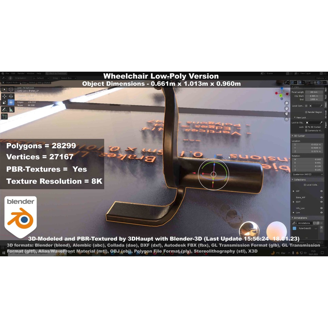 Wheelchair 3D Model – Low Poly PBR Textured Game Asset, FBX & OBJ - View 85