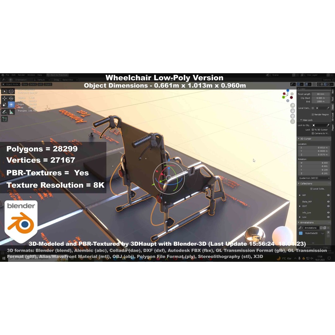 Wheelchair 3D Model – Low Poly PBR Textured Game Asset, FBX & OBJ - View 87