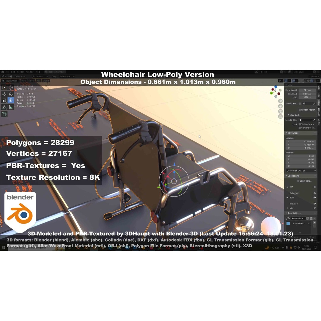 Wheelchair 3D Model – Low Poly PBR Textured Game Asset, FBX & OBJ - View 88