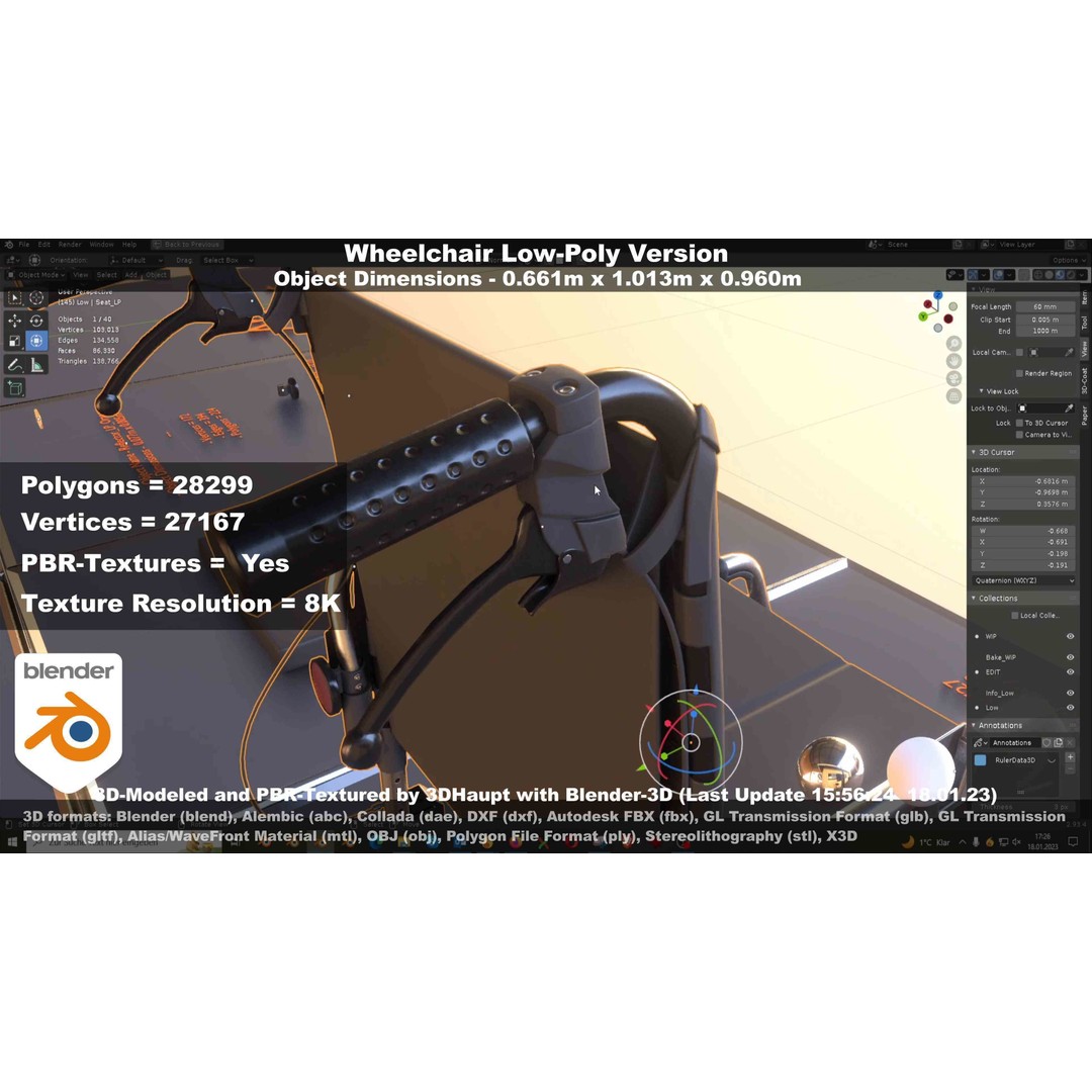 Wheelchair 3D Model – Low Poly PBR Textured Game Asset, FBX & OBJ - View 89
