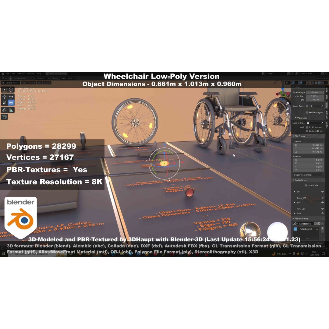 Wheelchair 3D Model – Low Poly PBR Textured Game Asset, FBX & OBJ - View 95