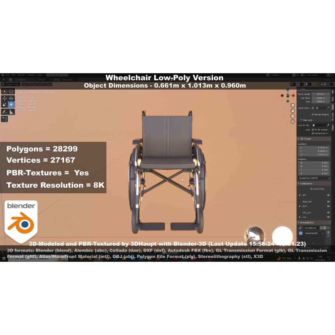 Wheelchair 3D Model – Low Poly PBR Textured Game Asset, FBX & OBJ - View 99