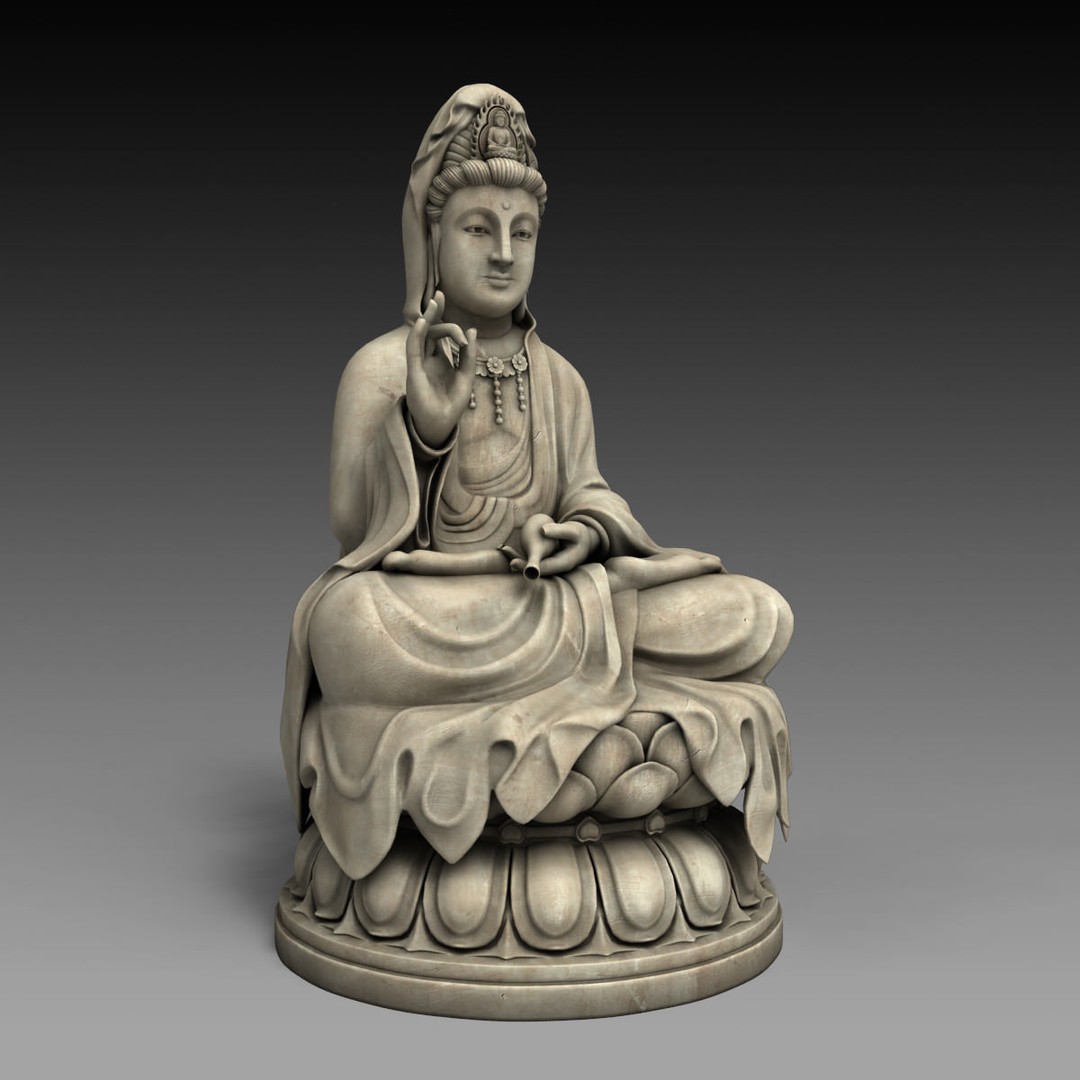 Kwan Yin Bodhisattva Statue 3D Model – High Poly PBR Game Asset, FBX - View 10