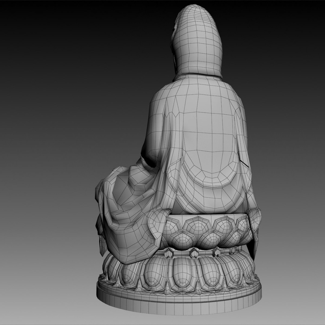 Kwan Yin Bodhisattva Statue 3D Model – High Poly PBR Game Asset, FBX - View 11