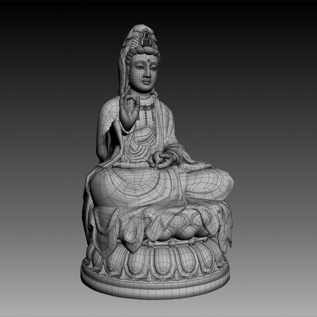 Kwan Yin Bodhisattva Statue 3D Model – High Poly PBR Game Asset, FBX - View 12