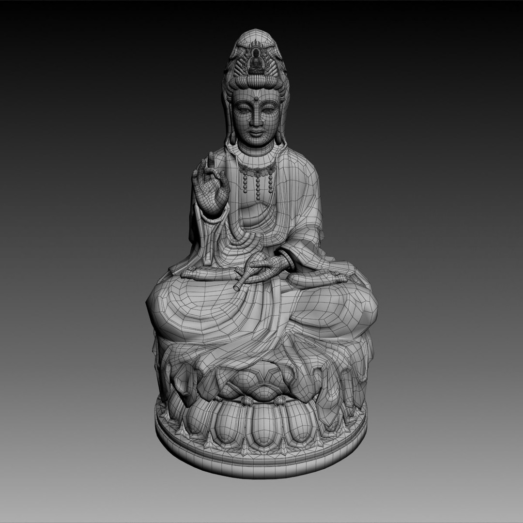 Kwan Yin Bodhisattva Statue 3D Model – High Poly PBR Game Asset, FBX - View 13