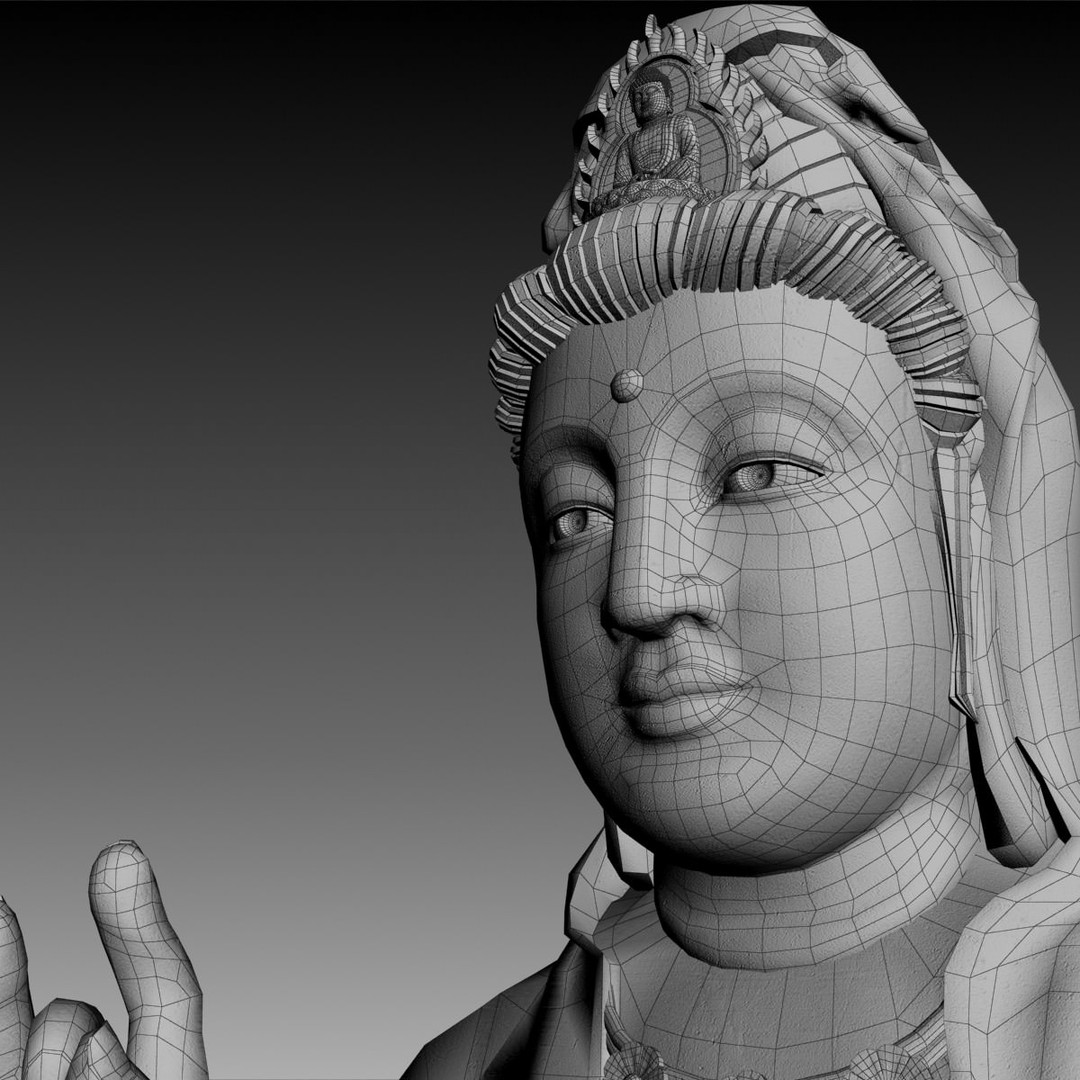 Kwan Yin Bodhisattva Statue 3D Model – High Poly PBR Game Asset, FBX - View 14